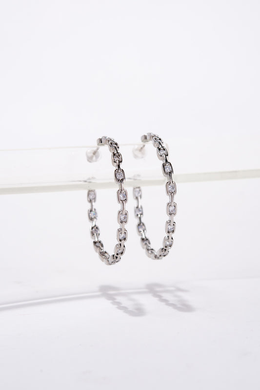 Alani Plated Rhinestone Open Hoop Earrings | Silver