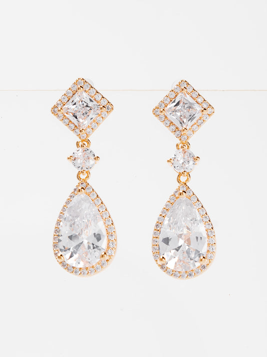 Rhea White Gold Plated Drop CZ Earrings