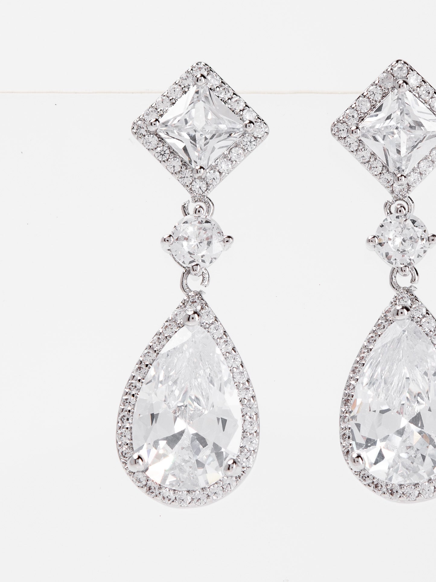 Rhea White Gold Plated Drop CZ Earrings