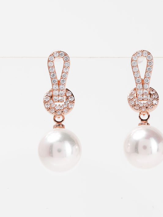 Jemma Knott White Gold plated Pearl Drop Earrings | Silver