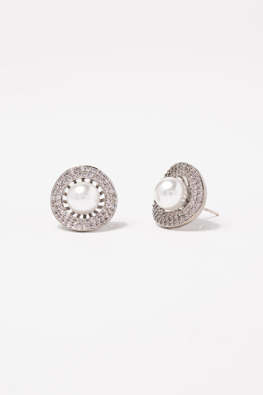 Ivy CZ with Pearl Earrings - Silver