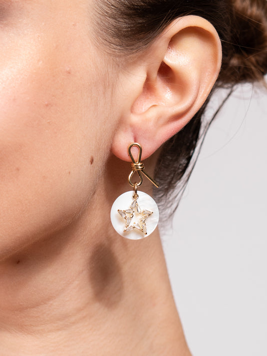 Flora CZ Dangle Star Earrings | Gold