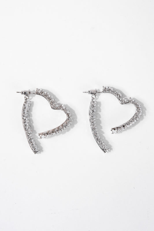Kenzie Vine Rhinestone Heart Dangle Earrings - Silver