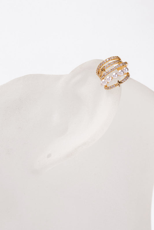 Sabrina 5 Row CZ & Pearl Star Design Ear Cuff | Gold