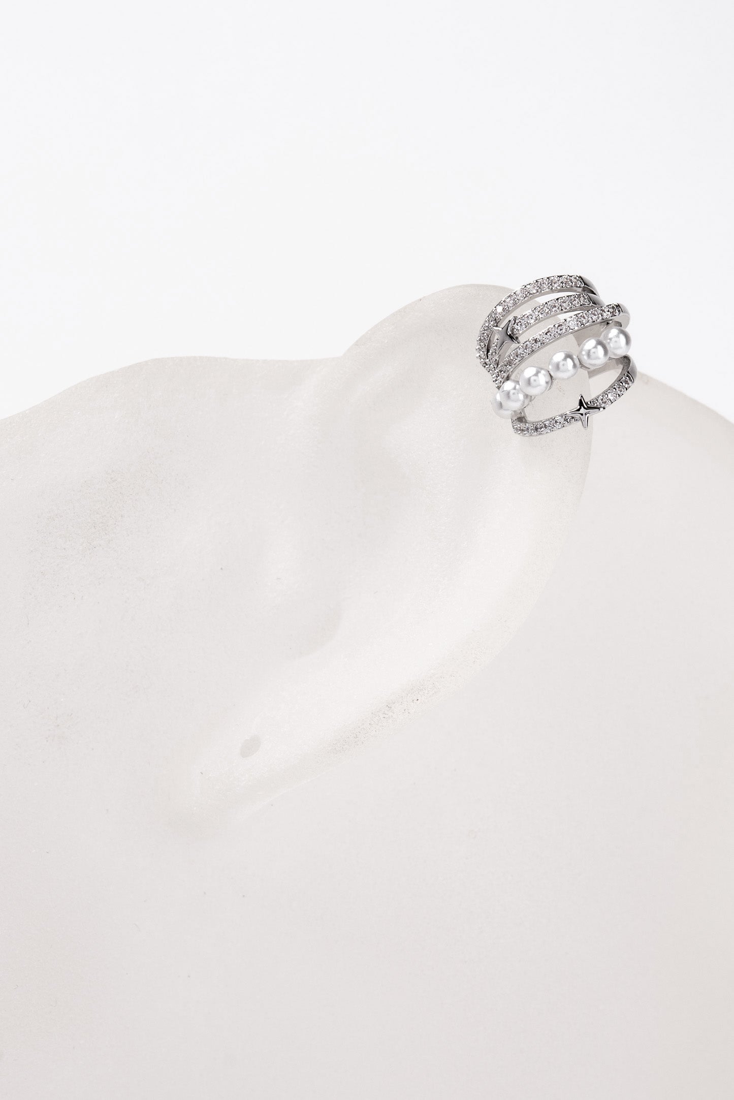 Sabrina 5 Row CZ & Pearl Star Design Ear Cuff