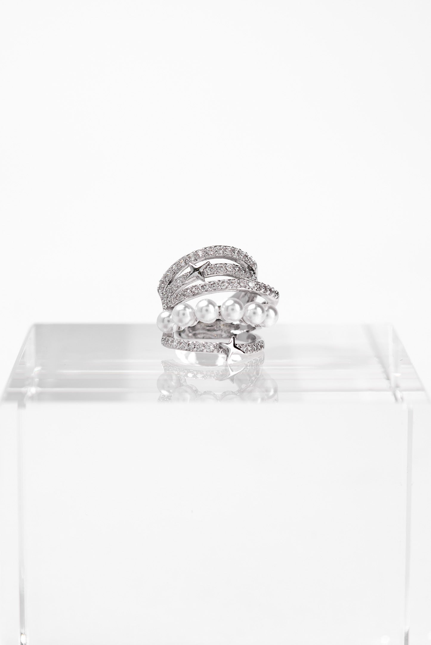 Sabrina 5 Row CZ & Pearl Star Design Ear Cuff