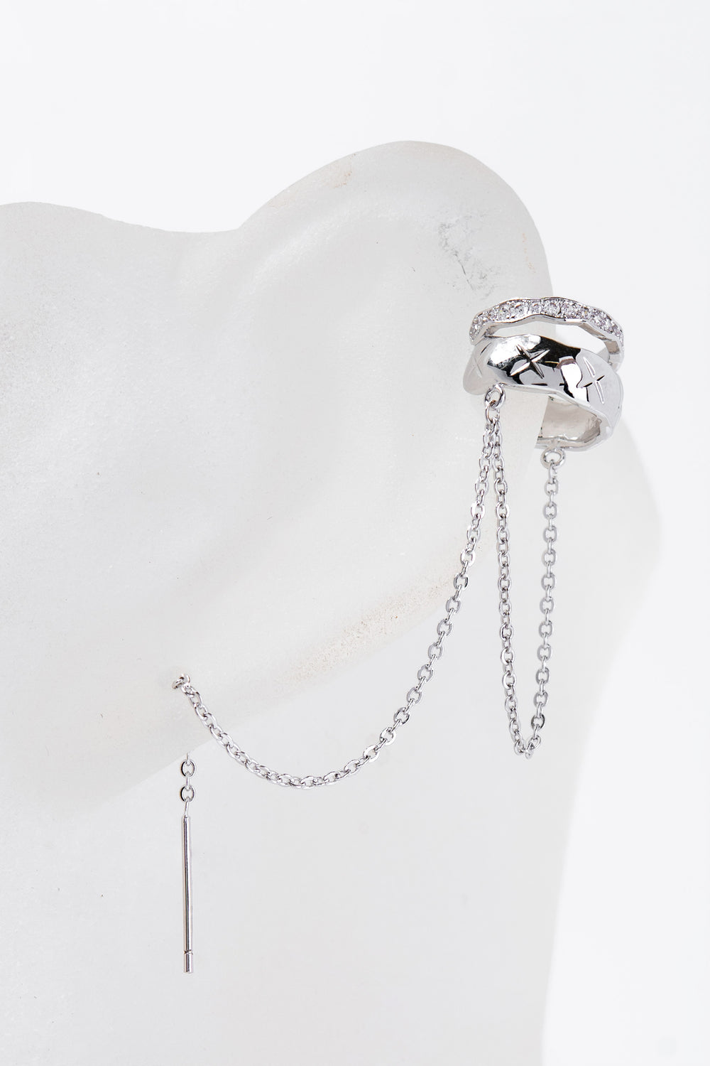 Irene Double Cuff CZ Dangle Earrings | Silver