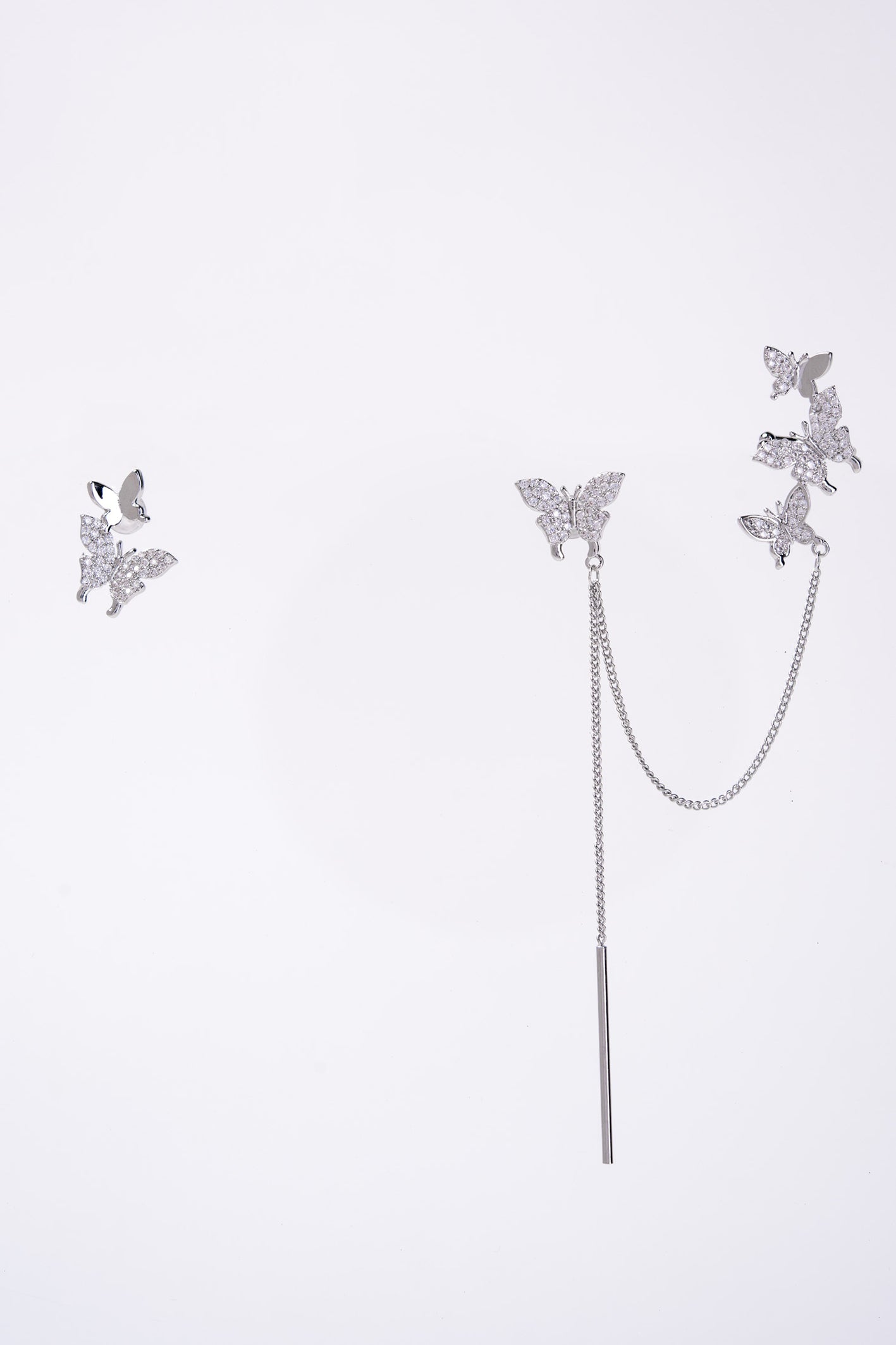 Silvia CZ Butterfly Ear Cuff Dangle Chain Earrings