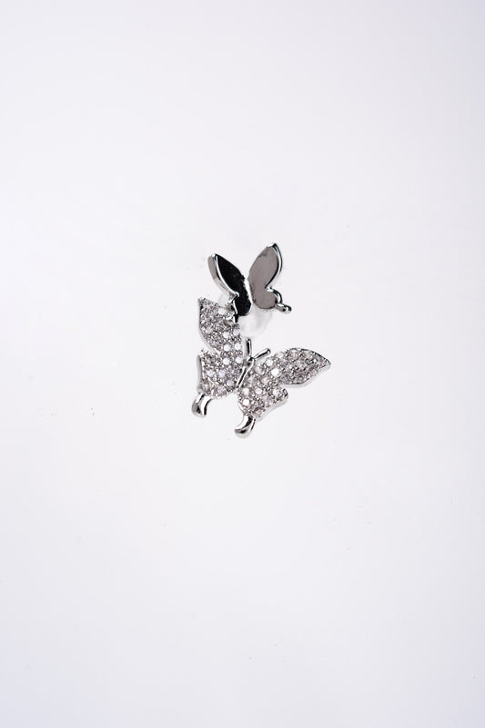 Silvia CZ Butterfly Ear Cuff Dangle Chain Earrings | Silver