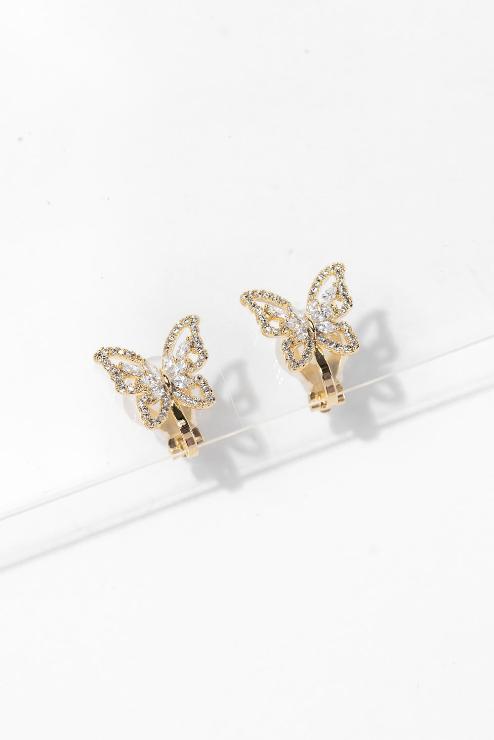 Nyla CZ Butterfly Clip-On Earrings | Gold