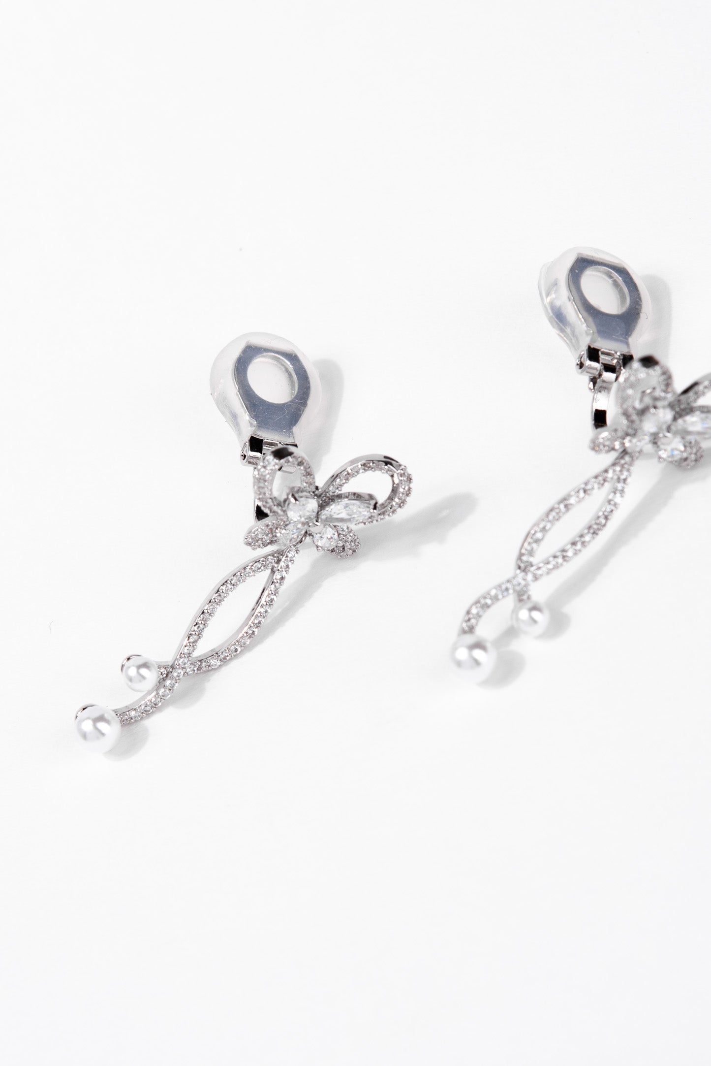 Isla Butterfly Bow Rhinestone Pearl Dangle Earrings
