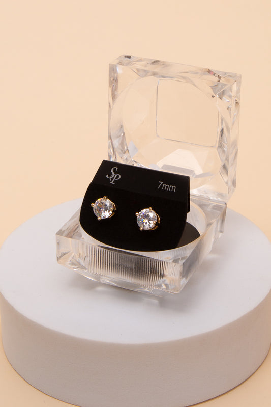 Harper 7MM Round Cubic Earrings | Gold
