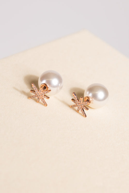 Samara CZ Star & Pearl Studs | Rose Gold