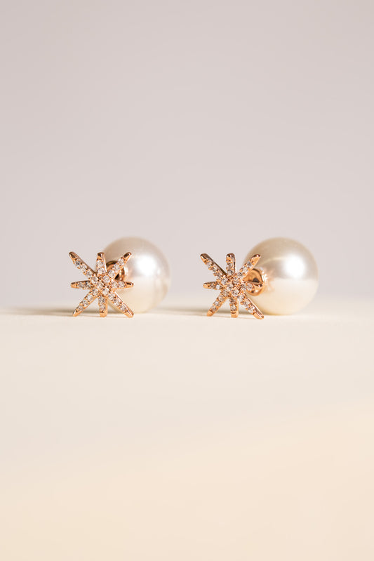 Samara CZ Star & Pearl Studs | Rose Gold