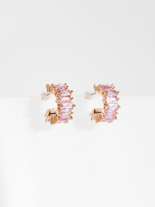 Clara Zircon Stone Set Hoop Earrings | Pink