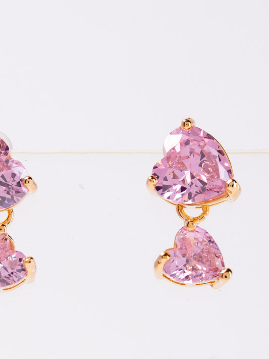 Nelly 2-Tier CZ Minimal Drop Earrings | Pink