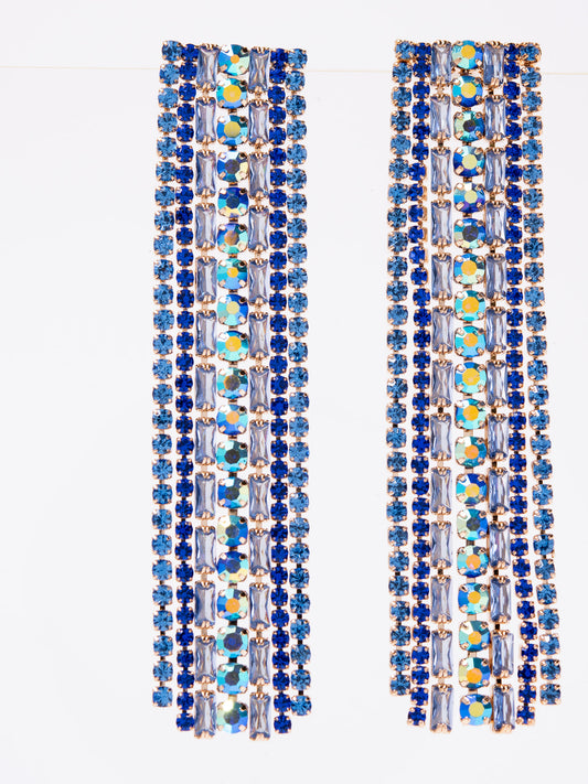 Stella Statement Drop Rhinestone Earrings | Blue