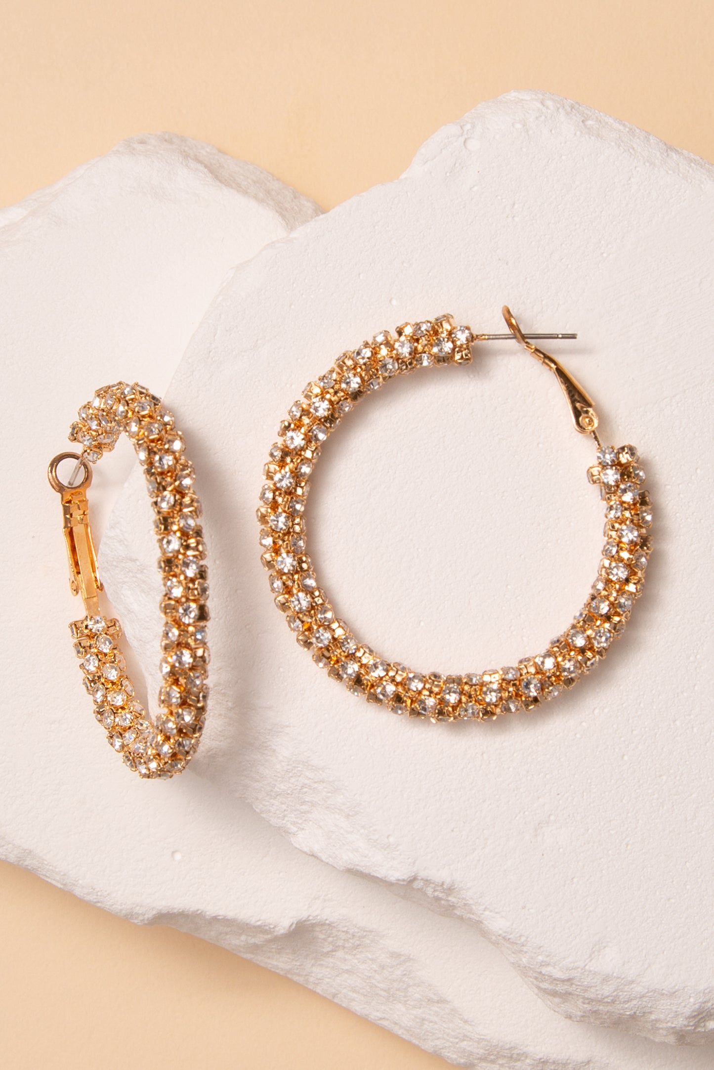 Evangeline Twisted Rhinestone Pavé Hoop Earrings | Gold