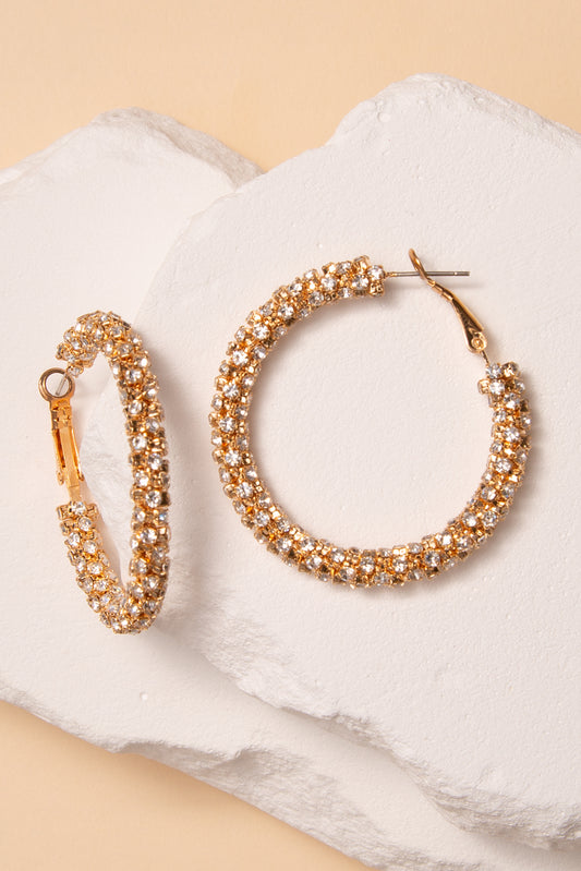 Evangeline Twisted Rhinestone Pavé Hoop Earrings | Gold