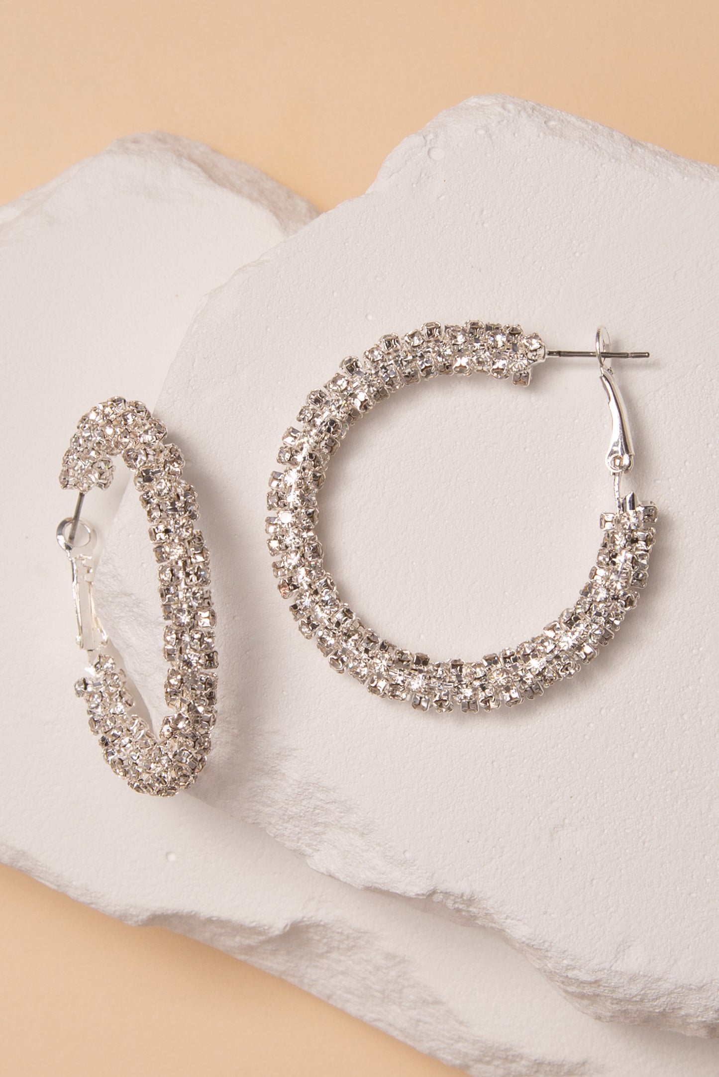 Evangeline Twisted Rhinestone Pavé Hoop Earrings | Silver