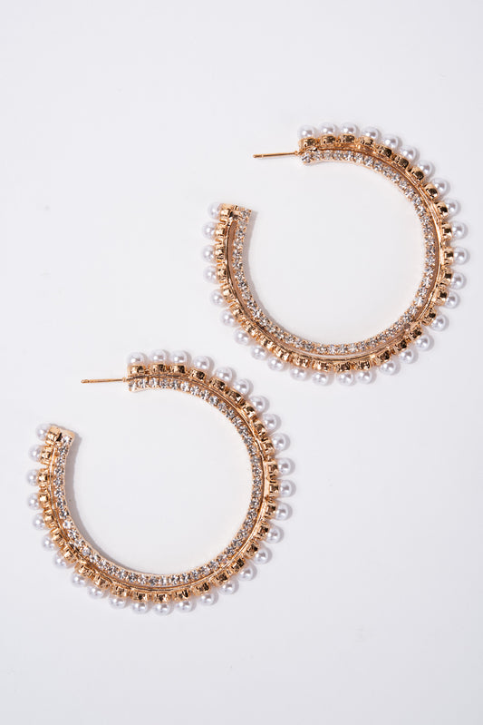 Celestine Pearl Stone Hoop Earrings | Gold