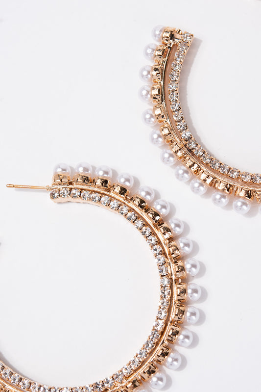 Celestine Pearl Stone Hoop Earrings | Gold