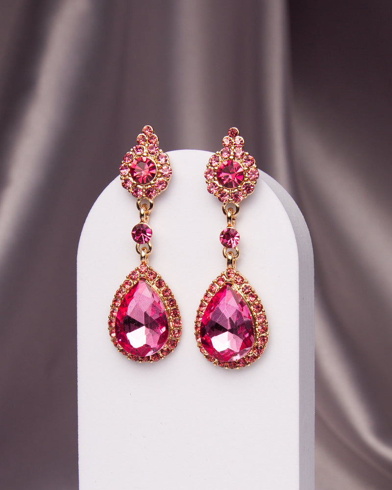 Madison Rhinestone Pave Teardrop Cut Crystal Earrings | Pink