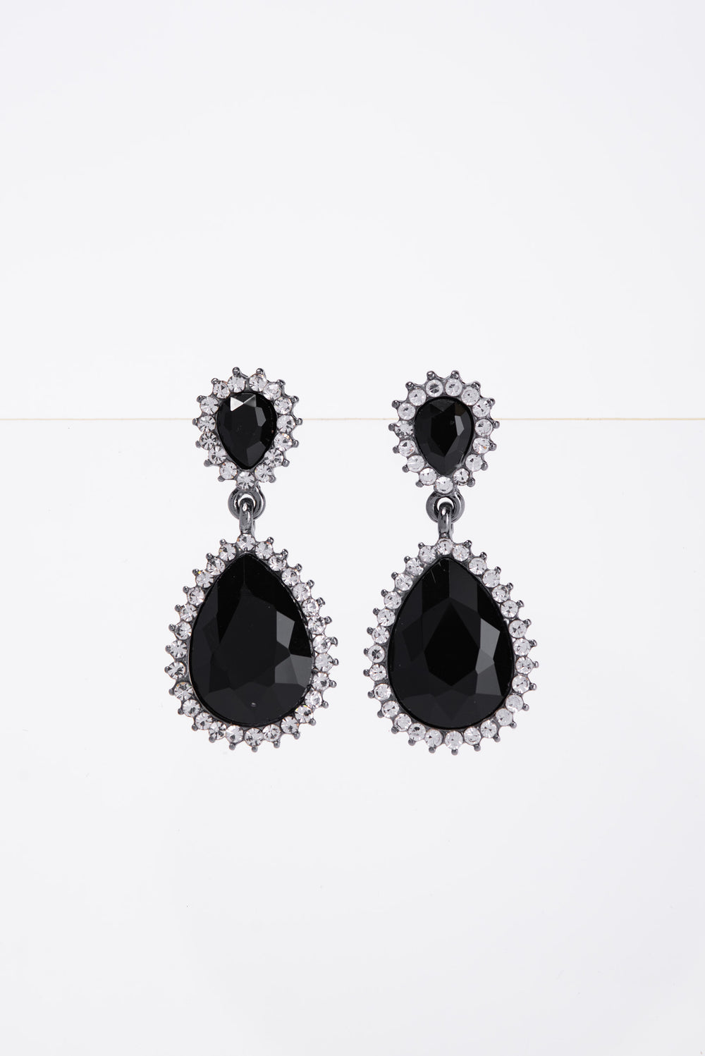 Clara Drop Pointed Rim Stone Post Earrings | Black