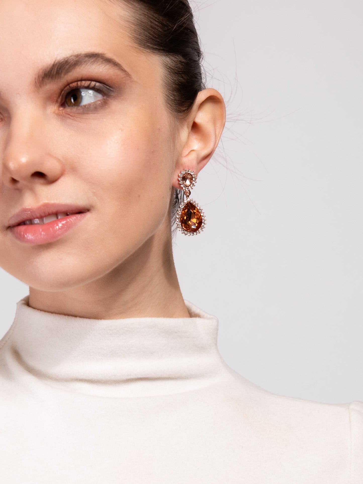 Clara Drop Pointed Rim Stone Post Earrings