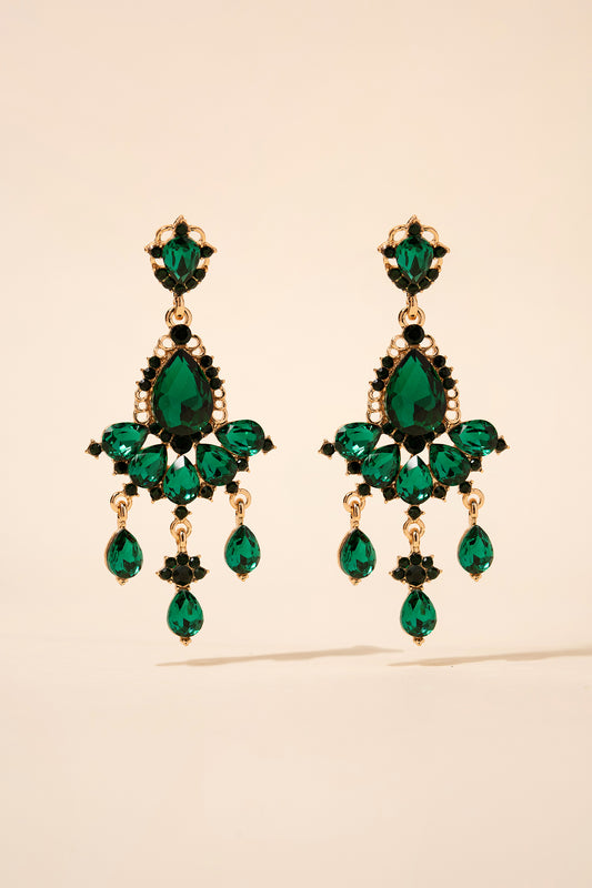 Elara Teardrop Crystal Chandelier Earrings | Green