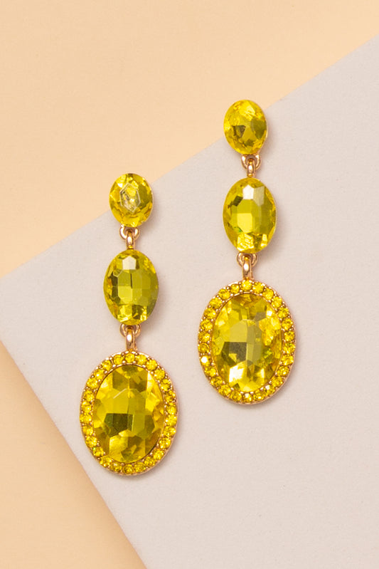 Jazmine 3-Tier Crystal Rhinestone Oval Cut Earrings | Yellow