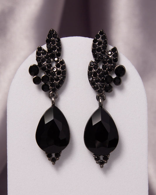 Aurora 2-Tier Rhinestone Cluster Teardrop-Cut Crystal Earrings | Black