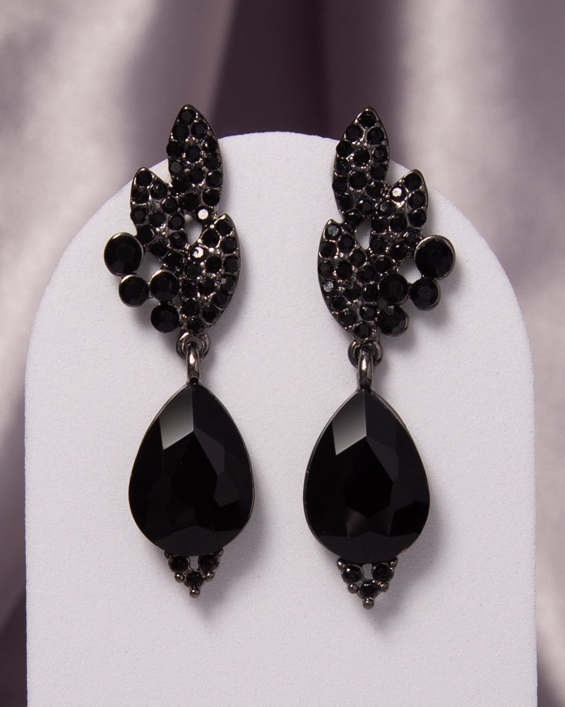Aurora 2-Tier Rhinestone Cluster Teardrop-Cut Crystal Earrings | Black