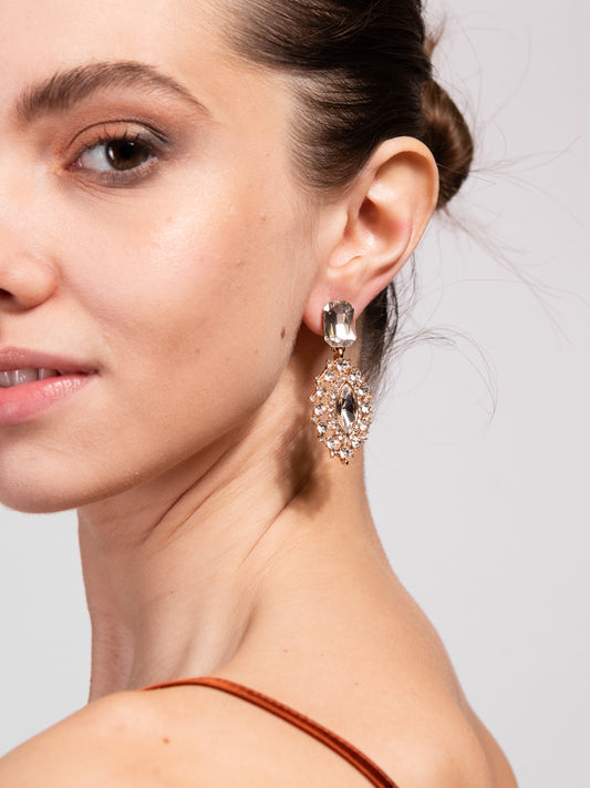 Clementine Two Tier Dangle Earrings | Gold Crystal
