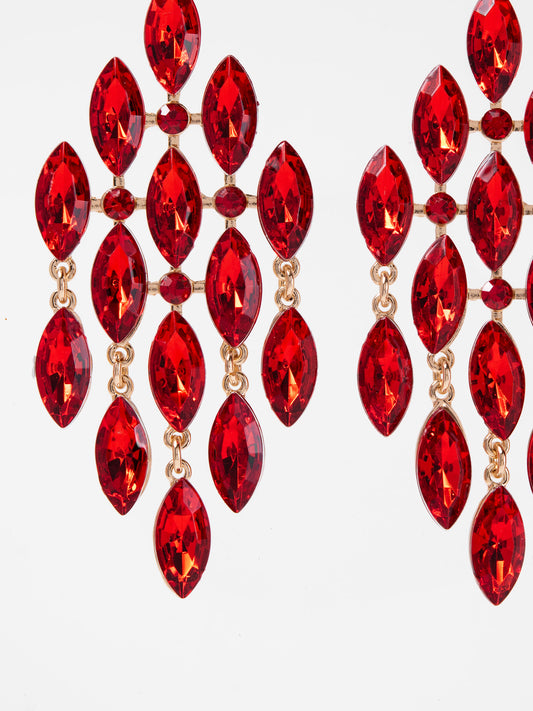 Brynlee Rhinestone Drop Dangle Earrings | Red