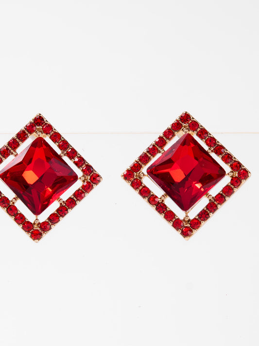 Julienne Square CZ Stone Stud Earrings | Red