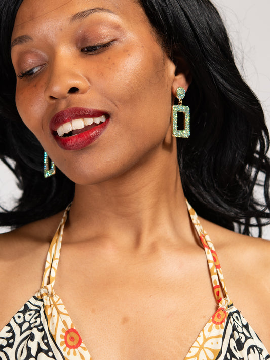 Isabelle Metal Stone Post Dangle Earrings | Green Rainbow