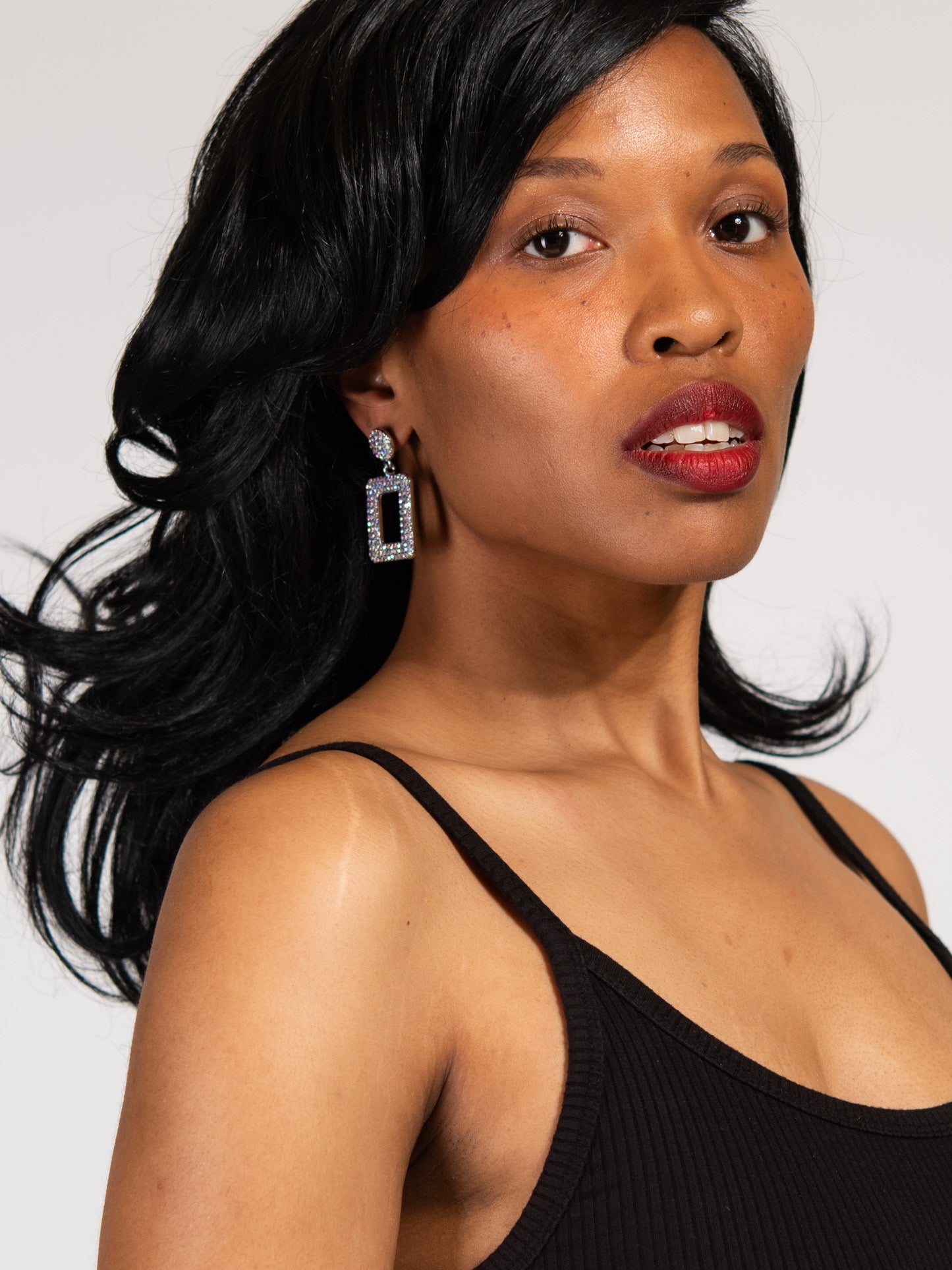 Isabelle Metal Stone Post Dangle Earrings