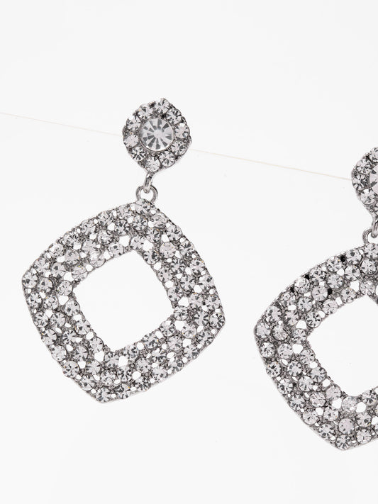 Novalie Minimal Drop Rhinestone Earrings | Silver
