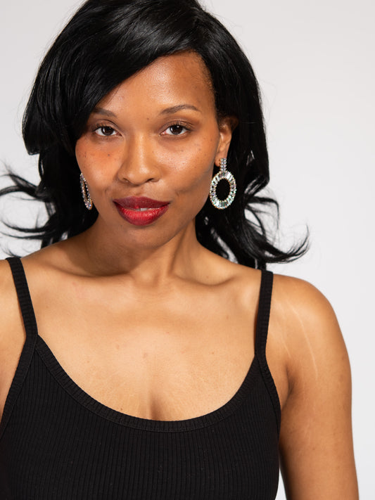 Genevieve Rhinestone Circle Drop Earrings | Iridescent