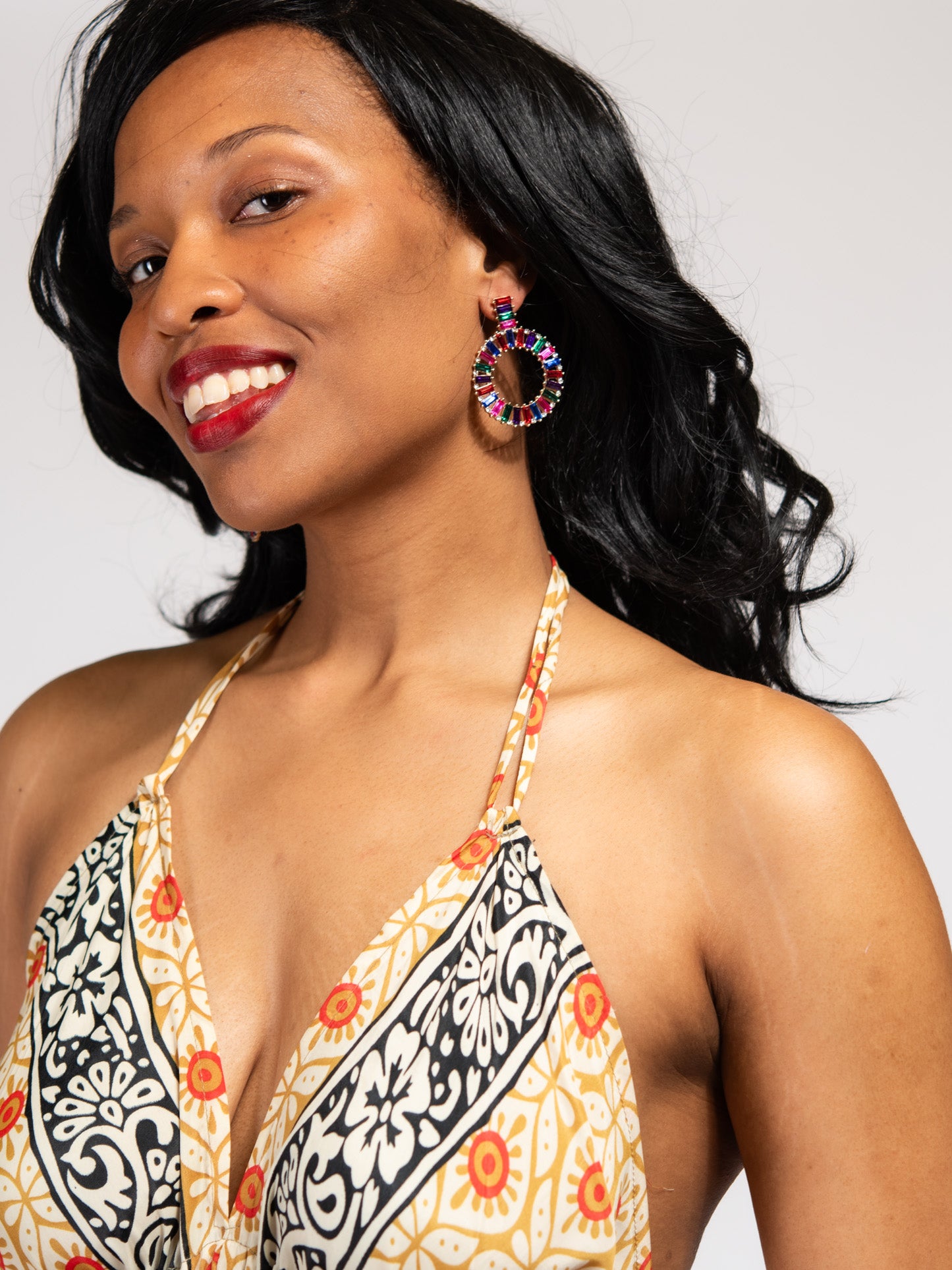 Genevieve Rhinestone Circle Drop Earrings
