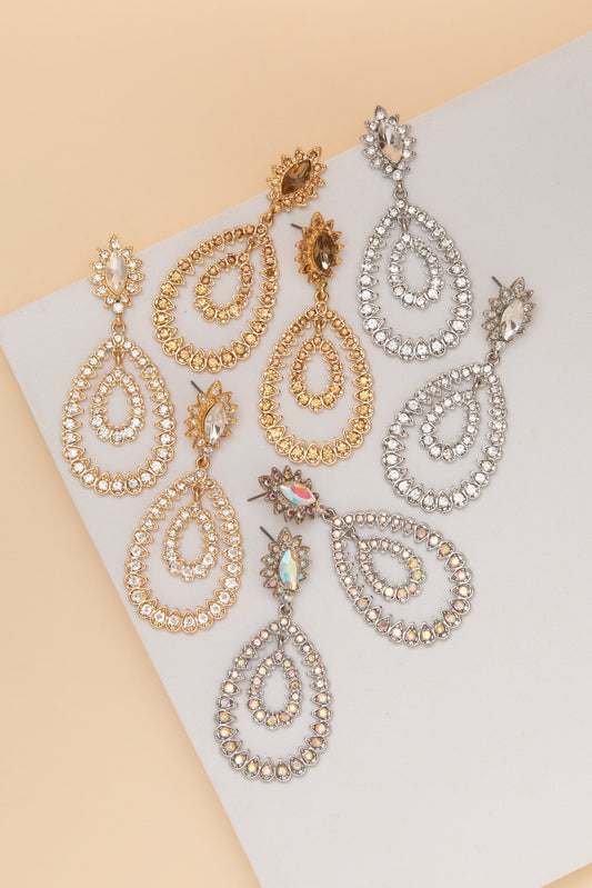 Audrey Crystal Bezel Set Teardrop Post Drop Earrings