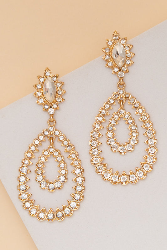 Audrey Crystal Bezel Set Teardrop Post Drop Earrings | Gold