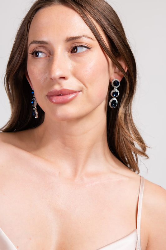 Layla 3-Tier Rhinestone Earrings | Navy
