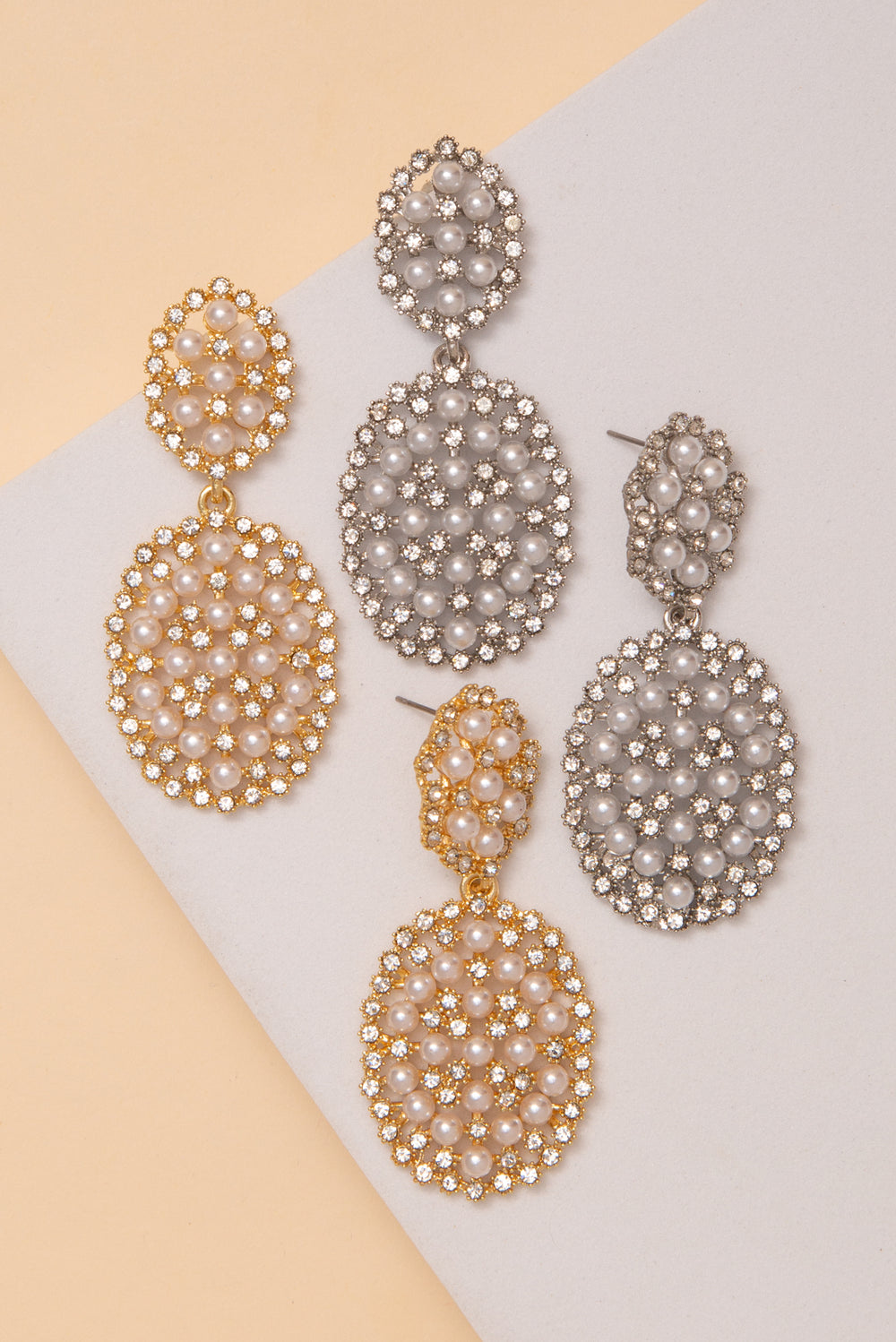 Holly Oval Pearl Rhinestone Drop Post Earrings