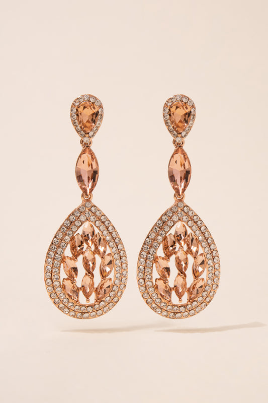 Aura Teardrop Rhinestone Post Earrings | Peach