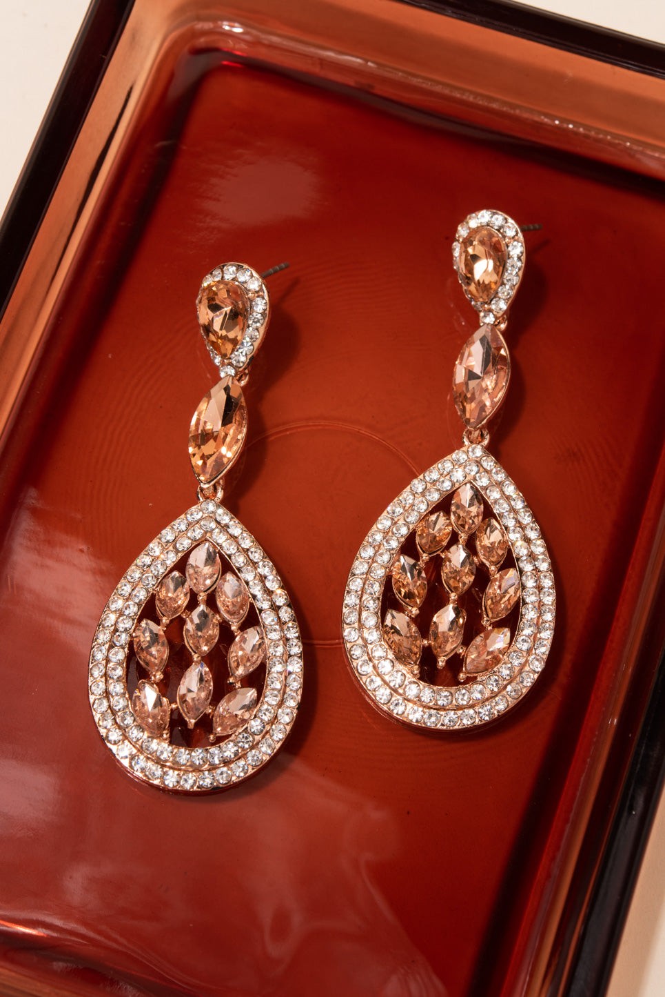 Aura Teardrop Rhinestone Post Earrings | Peach