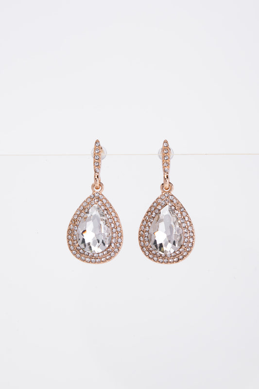 Colette Halo Teardrop Glass Stone Post Earrings