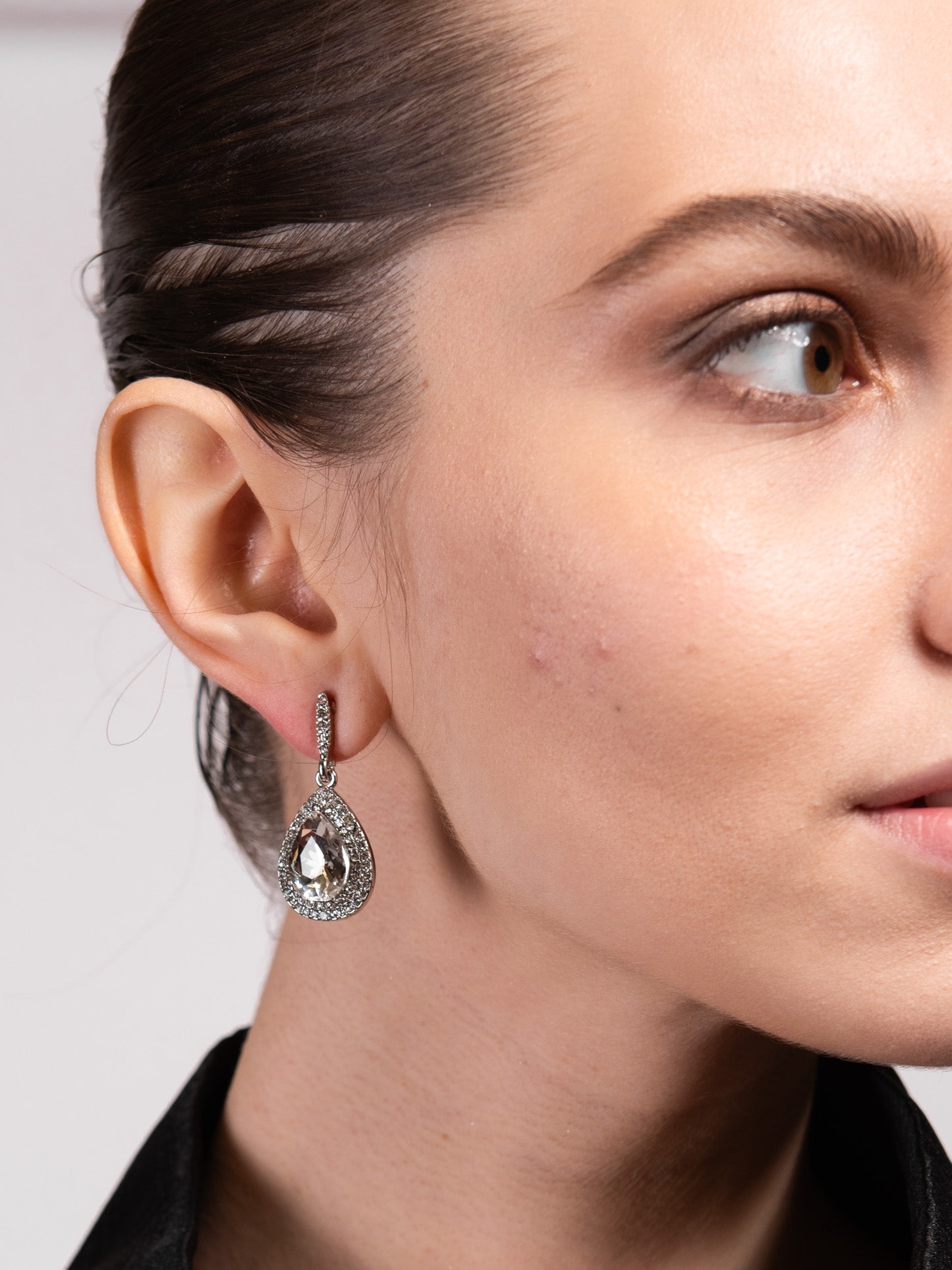 Colette Halo Teardrop Glass Stone Post Earrings