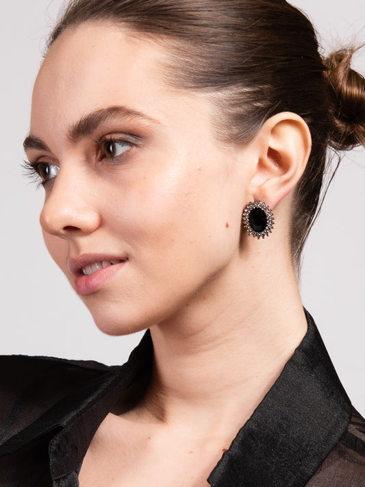 Courtney Sunburst Glass Stone Stud Earrings | Black